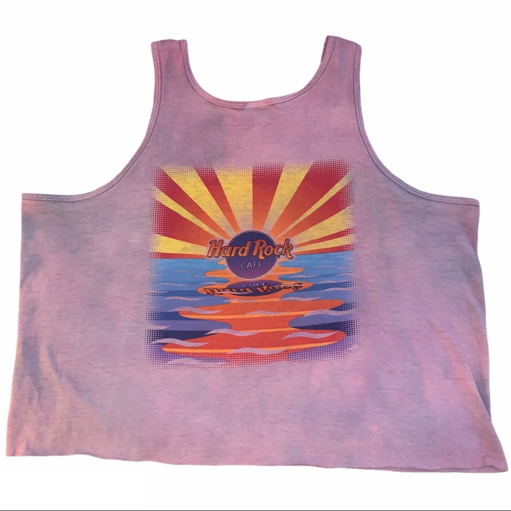 90s Pink & Blue Tie Dye Sunset Hard Rock Cafe Niagara Falls Raw Hem Tank Top